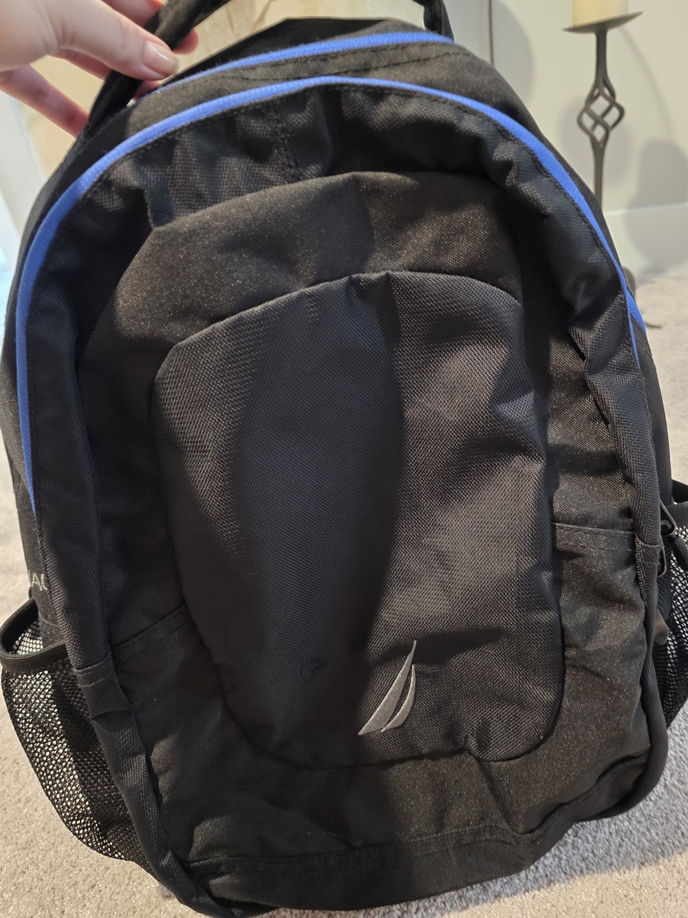 Nautica Black Backpack with Blue Trim